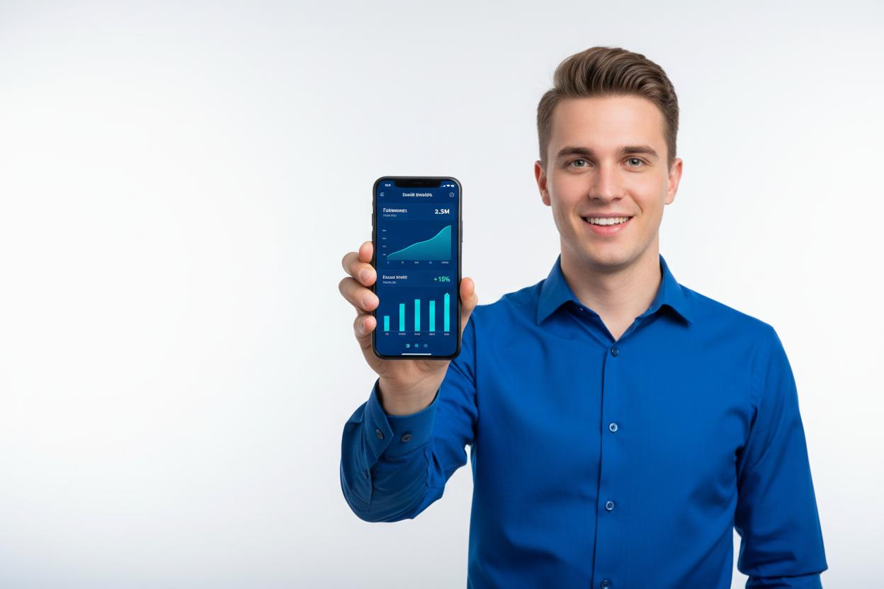 Man holding phone with Prime Boost app